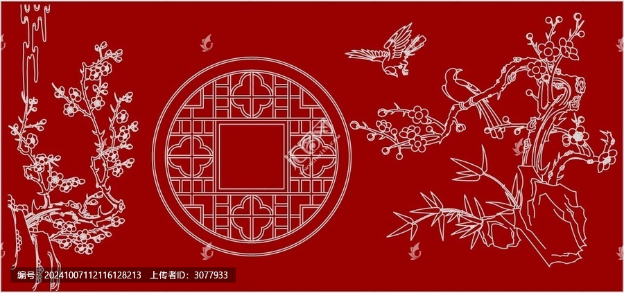 江南園林漏窗臘梅喜鵲圖