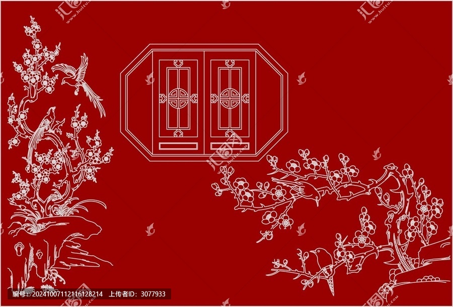 江南漏窗錦雞臘梅圖