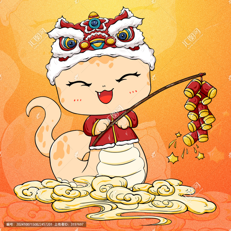 國風(fēng)卡通蛇年IP放鞭炮