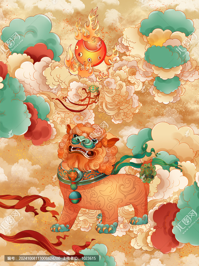 春節(jié)主題祥云獅子喜慶古風場景