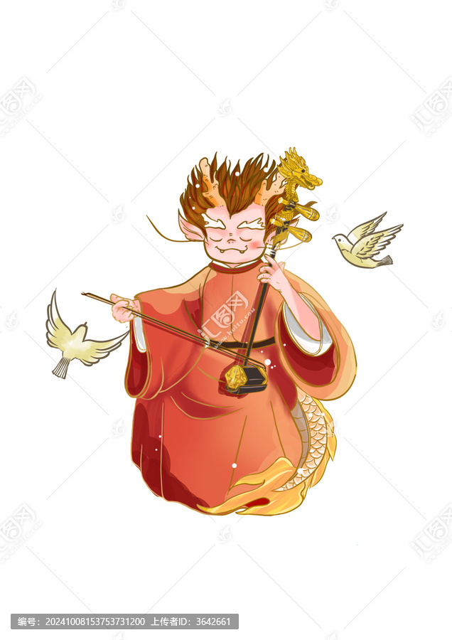 國潮風神獸龍生九子囚牛拉二胡