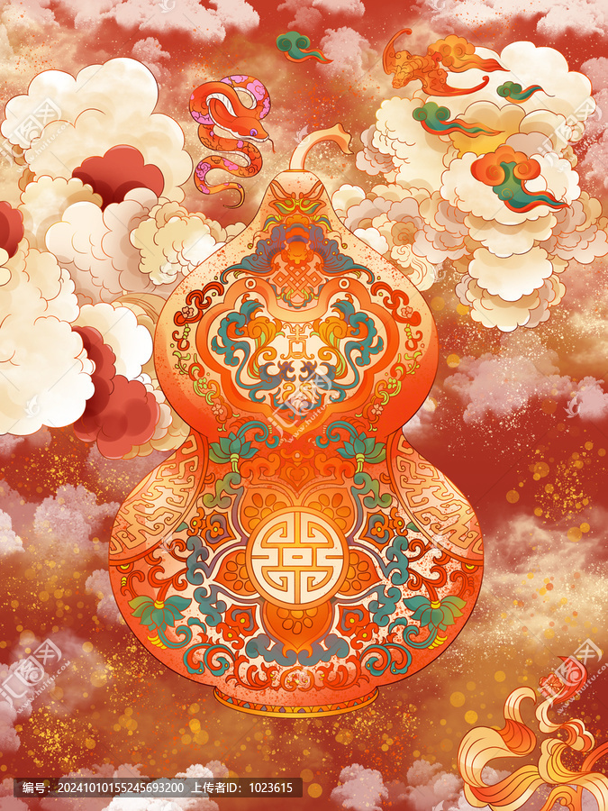 蛇年葫蘆福祿新年喜慶主題插畫