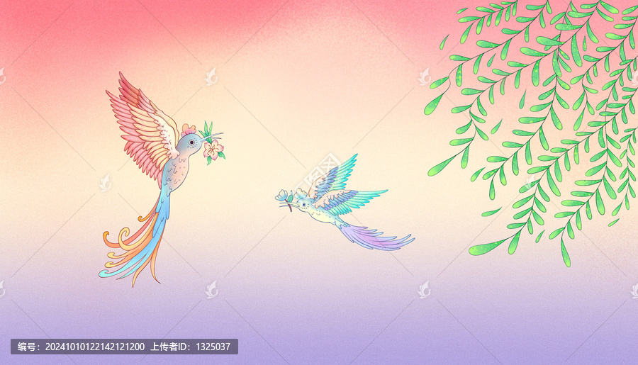 原創(chuàng)飛鳥與柳枝高清分層源文件