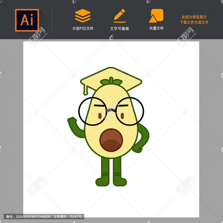 卡通牛油果吉祥物logo