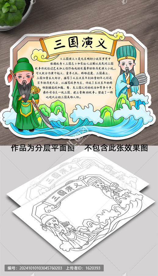 三國演義讀書卡手抄報線稿圖