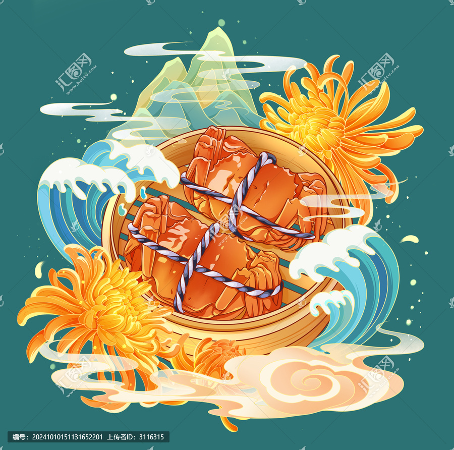大閘蟹包裝插畫