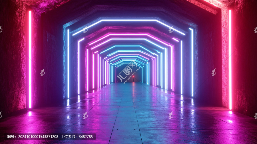 流光溢彩的霓虹燈走廊