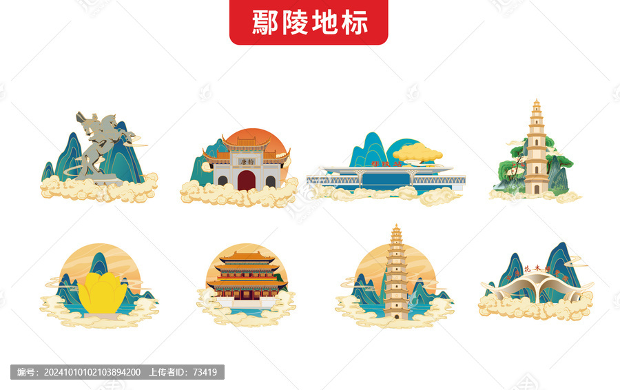許昌鄢陵縣手繪地標(biāo)文創(chuàng)插畫素材