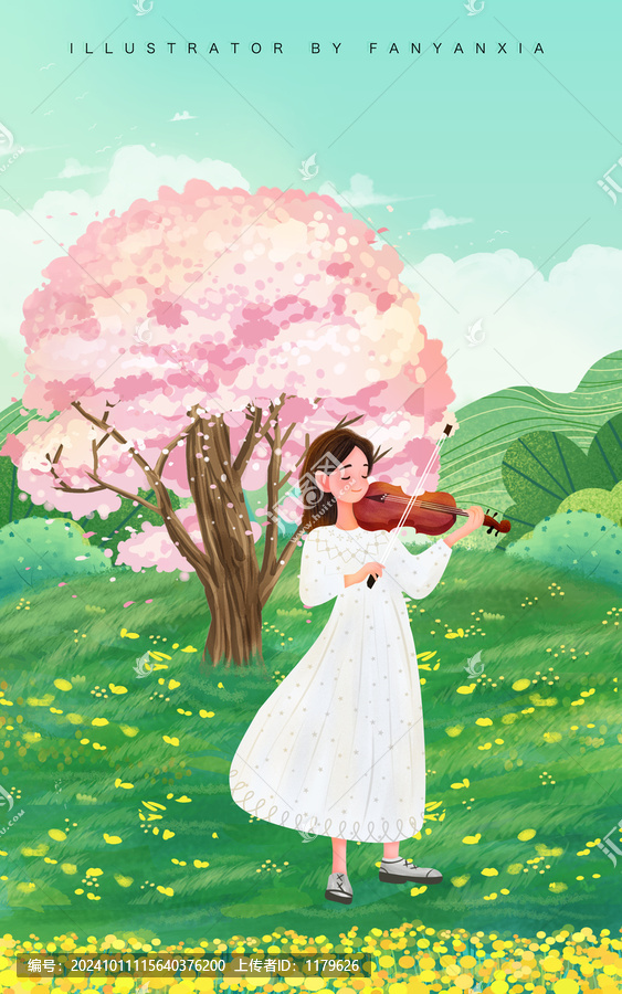 拉琴女孩辛小年插畫系列