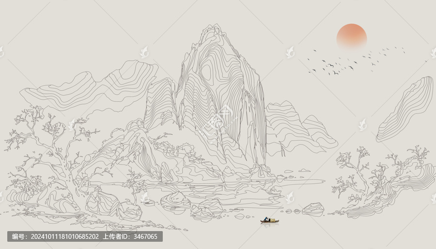 新中式線條山水畫