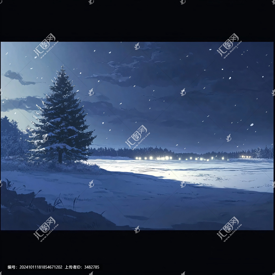 雪夜風(fēng)景無框畫