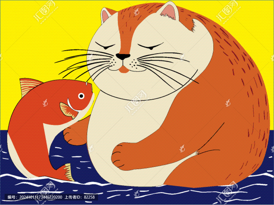 卡通插畫兒童繪本大貓和小魚