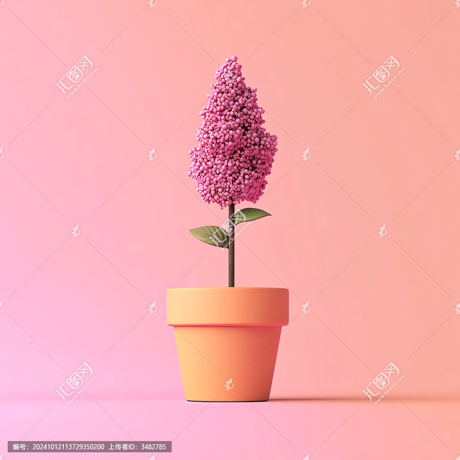 粉色的超現實極簡主義樹