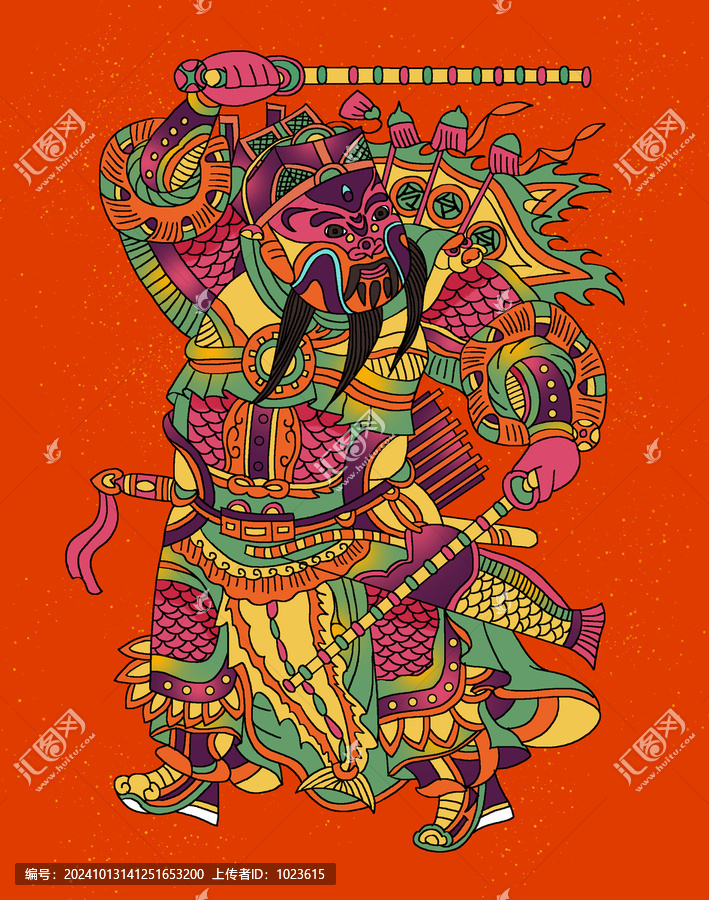 春節(jié)新年喜慶門神人物插畫
