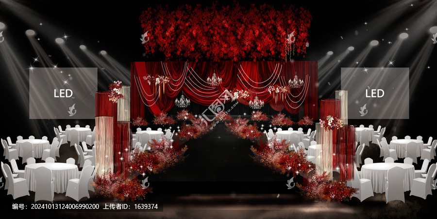 紅色布幔歐式婚禮效果圖