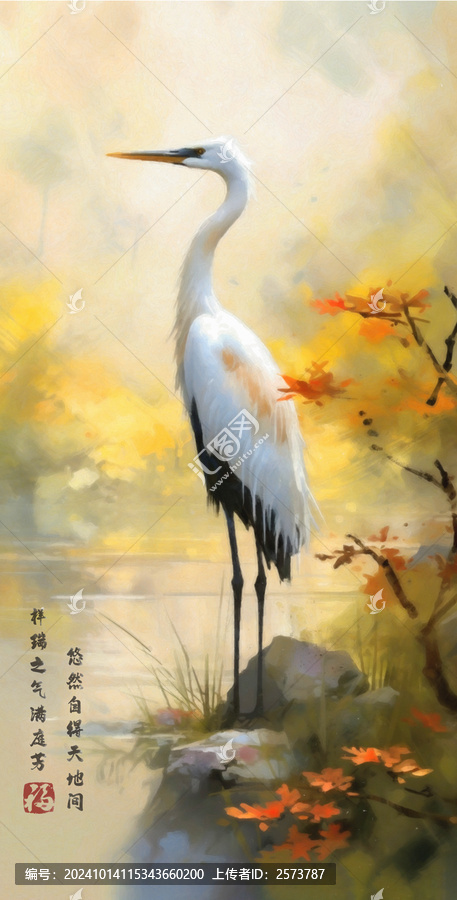 國風(fēng)水彩畫仙鶴背景裝飾畫