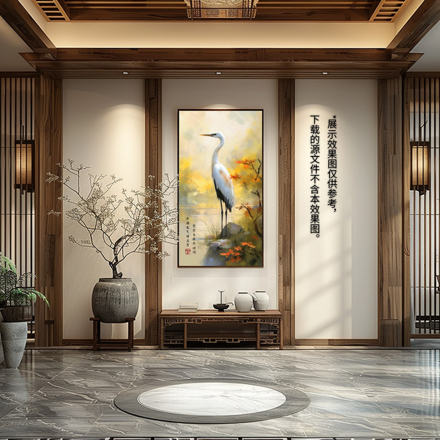 國風(fēng)水彩畫仙鶴背景裝飾畫