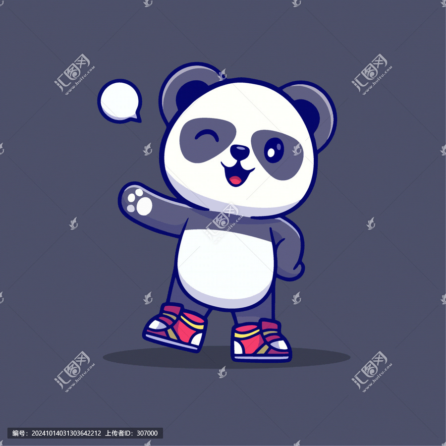 可愛熊貓招手矢量Q版卡通插畫