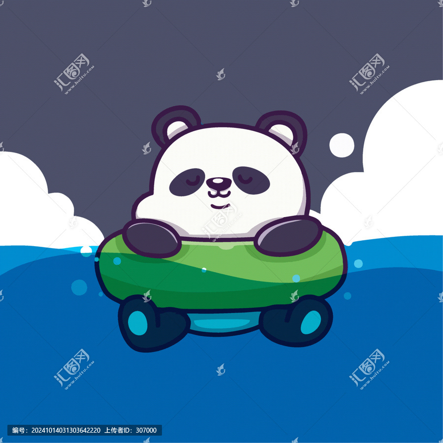 可愛熊貓游泳矢量Q版卡通插畫