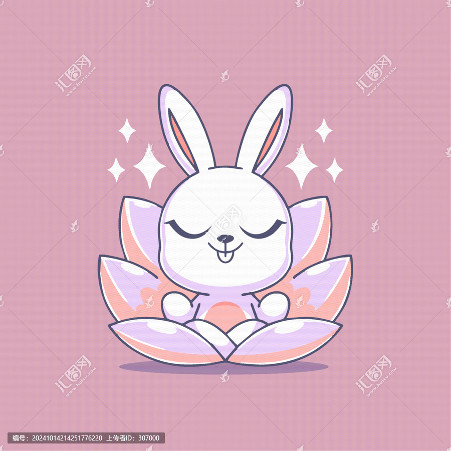 可愛(ài)小兔子蓮花荷花瑜伽插畫