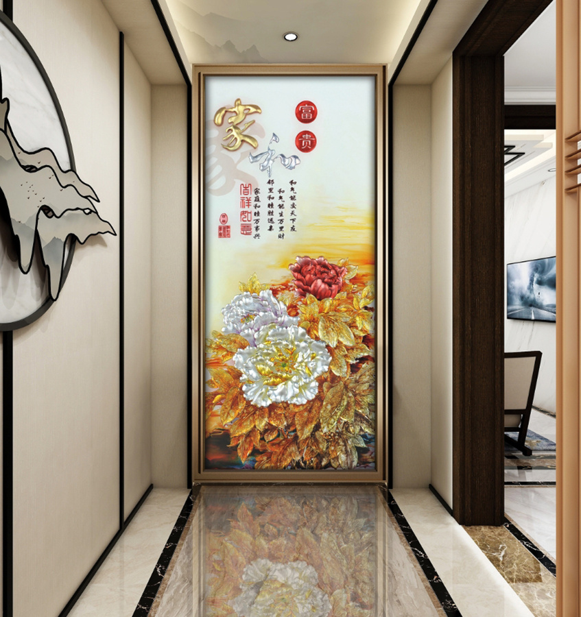 家和富貴牡丹花隔斷背景