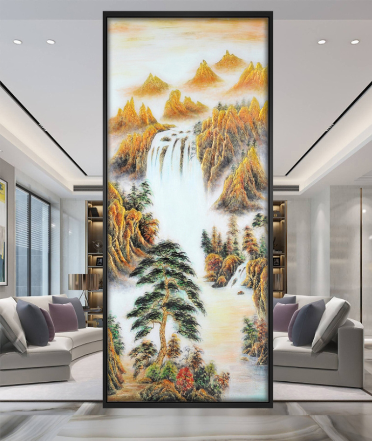 抽象山水工藝玻璃隔斷背景