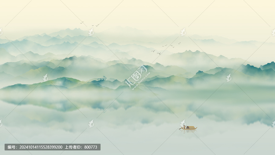 青綠新中式山水畫