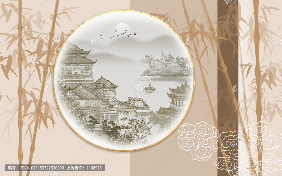 新中式竹子山水背景墻