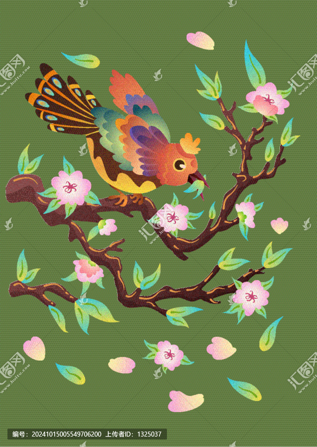 原創(chuàng)飛鳥(niǎo)與桃花矢量插畫(huà)