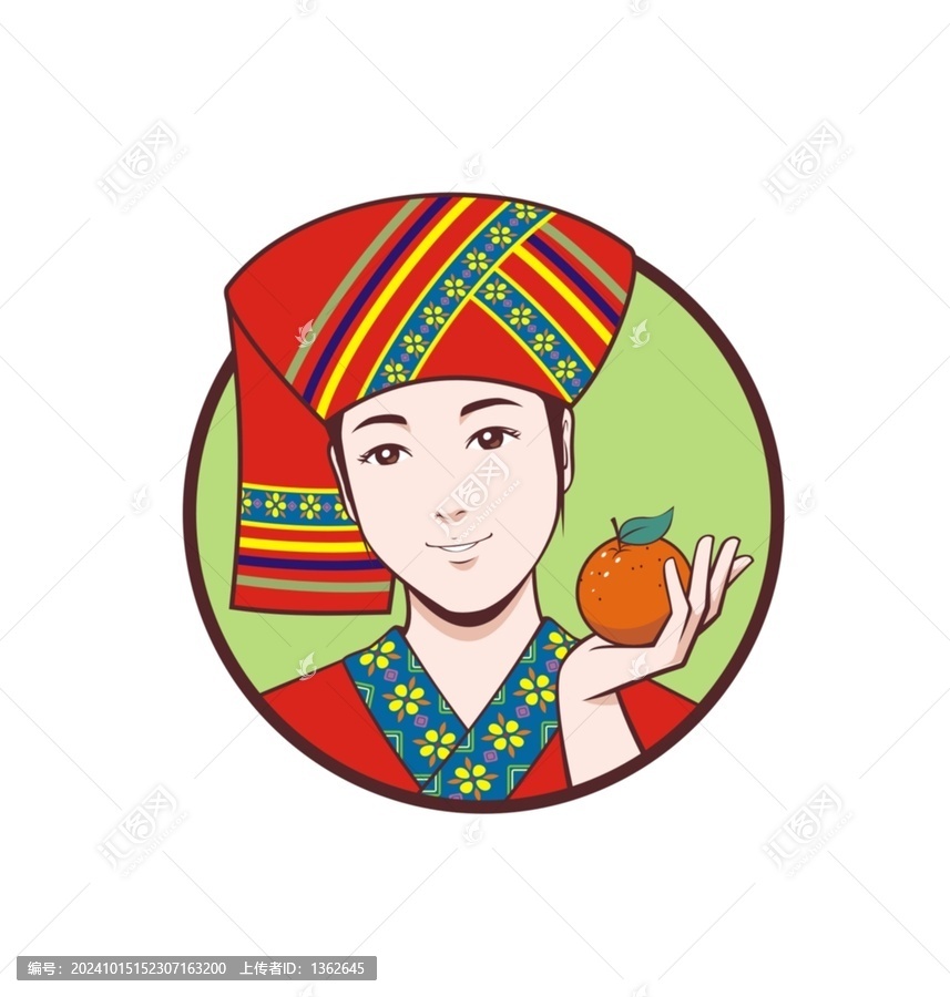 卡通廣西壯族美女頭像矢量圖