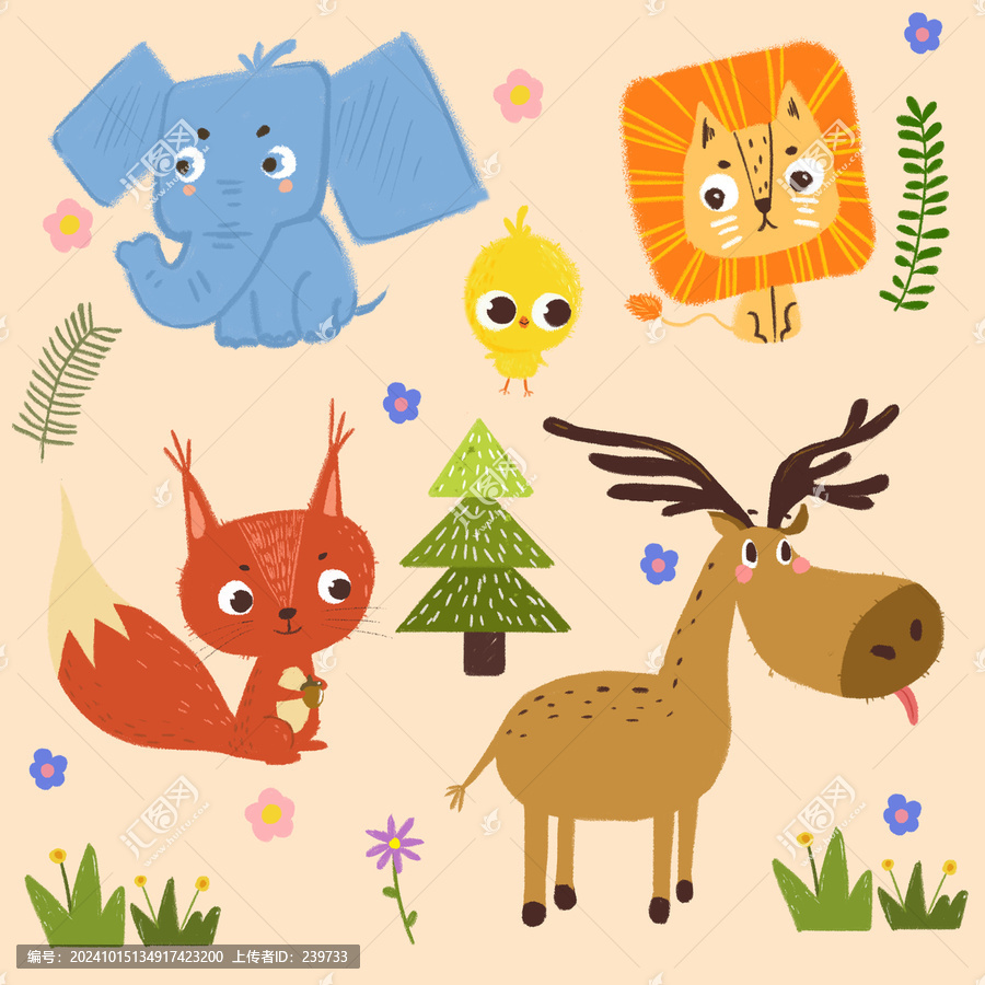 插畫q版森林動物