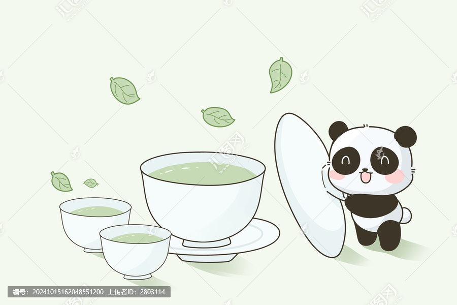 卡通熊貓泡茶