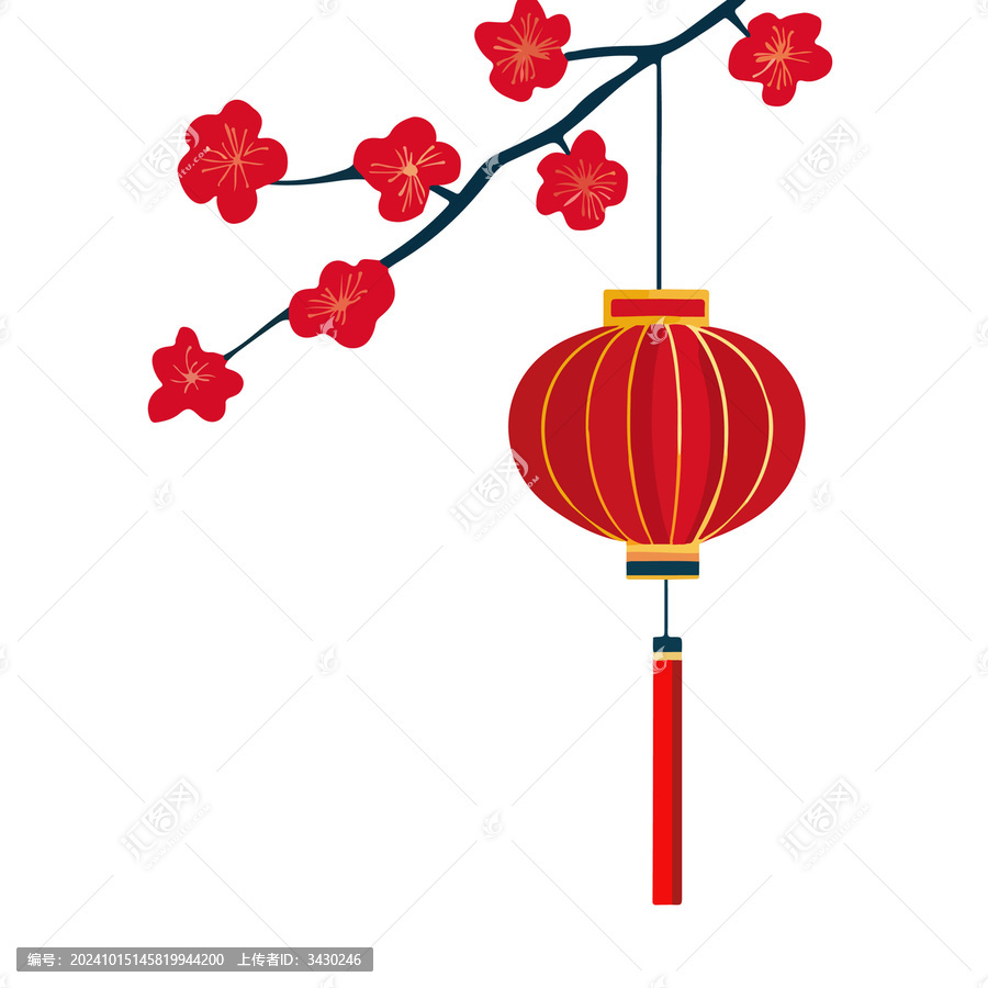 梅花燈籠新年元素扁平春節(jié)插畫(huà)