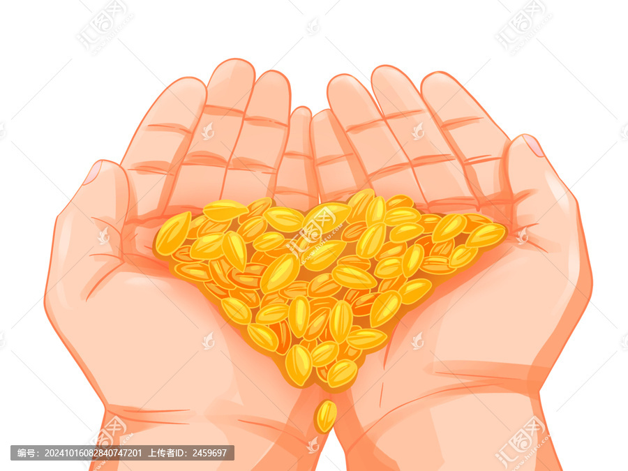 秋天豐收農(nóng)民手捧金黃的麥穗元素