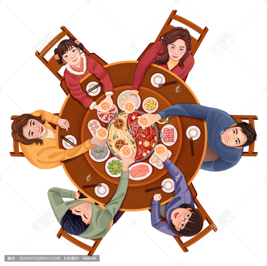 家庭聚餐團年飯年夜飯團聚插畫