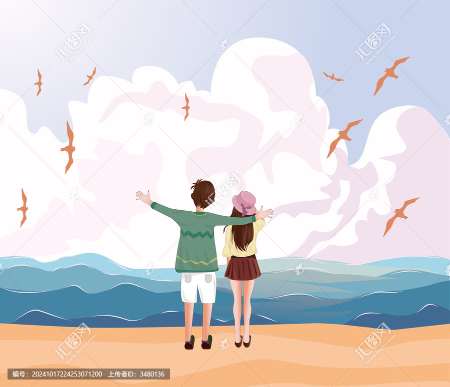 情侶看海