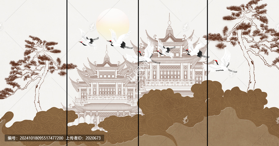 新中式描線樓閣