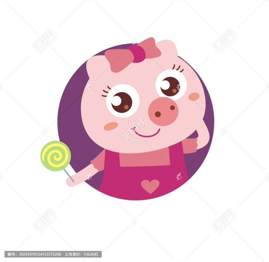 卡通可愛小豬妹頭像矢量圖