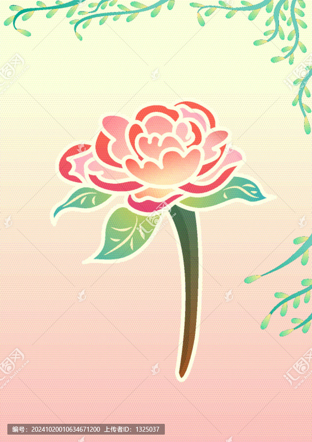 原創(chuàng)柳葉與花分層矢量插畫(huà)