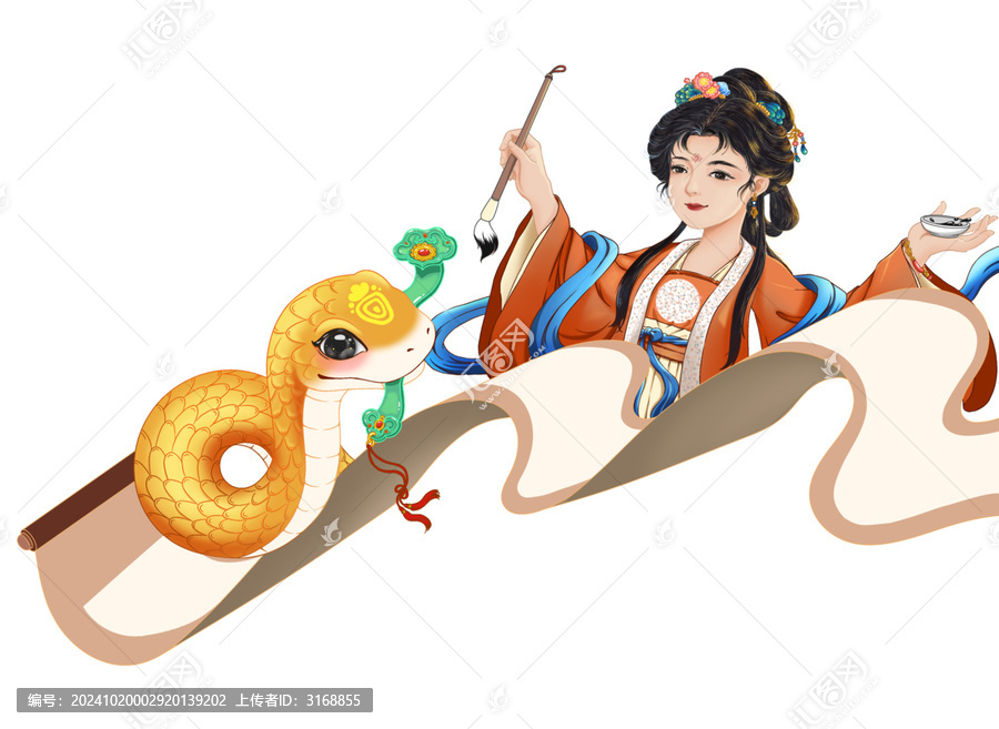 古風(fēng)美人金蛇畫卷元素