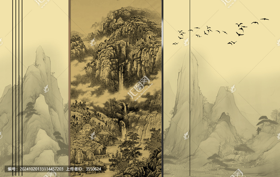 新中式意境i山水畫背景墻壁畫