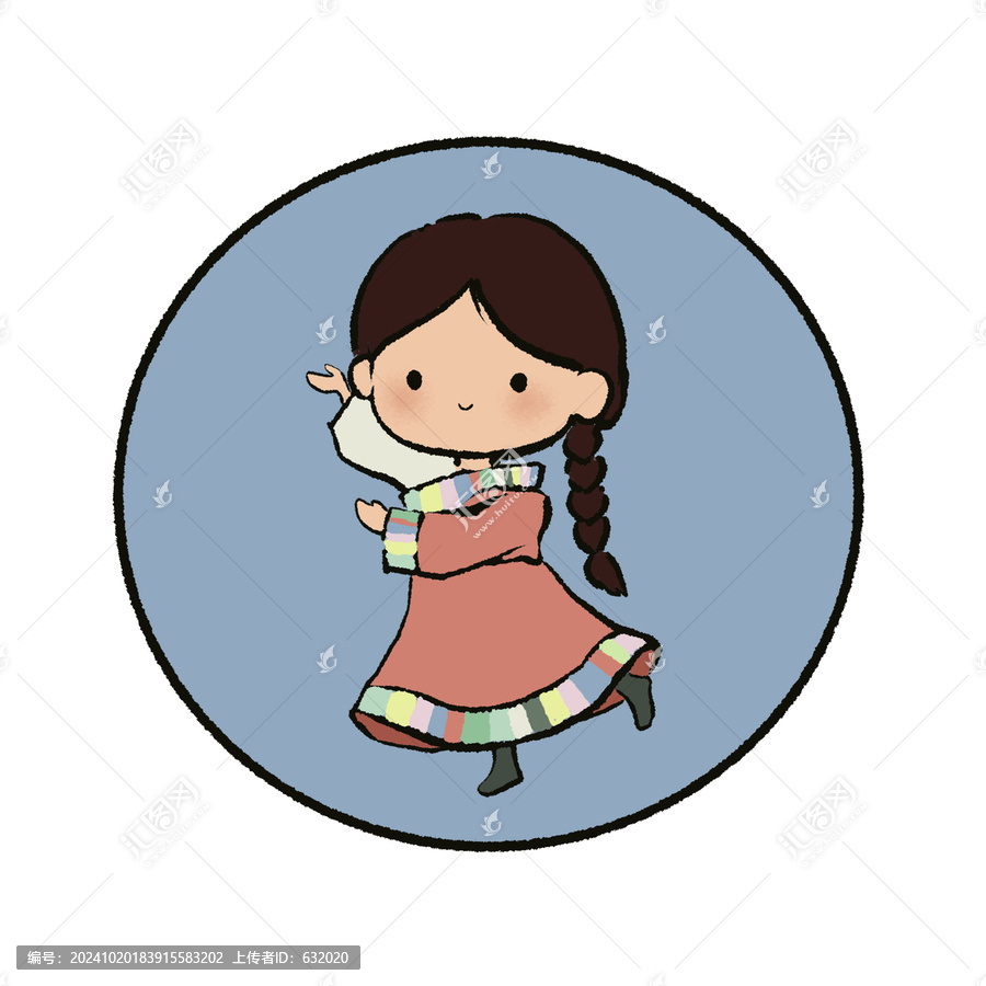 像素簡筆畫藏族女孩