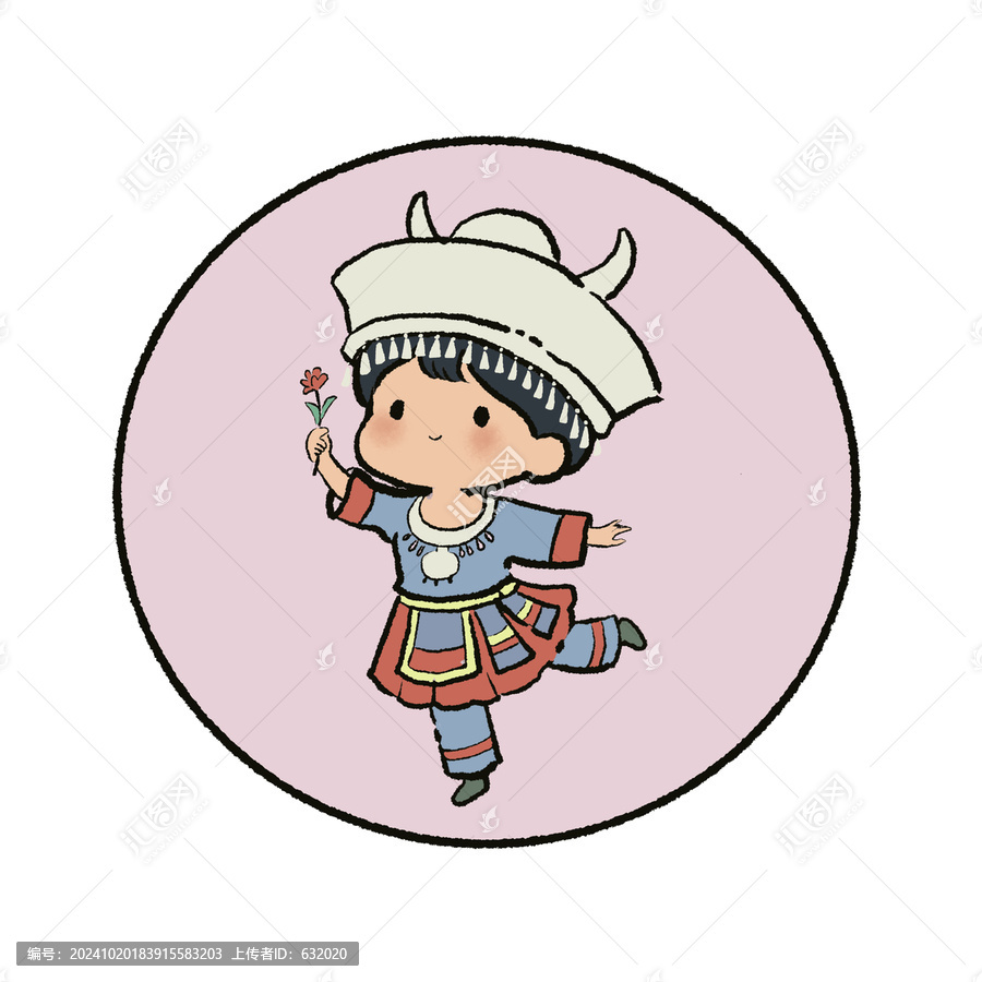 像素簡(jiǎn)筆畫苗族女孩