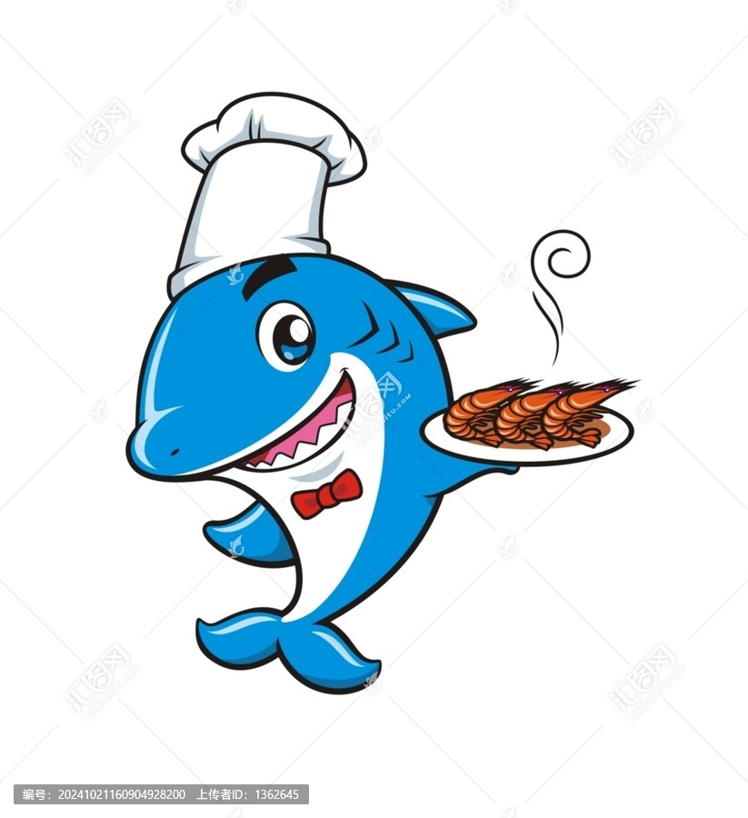 卡通可愛鯊魚廚師形象矢量圖