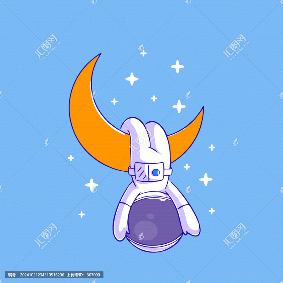 可愛宇航員月亮Q版兒童插畫