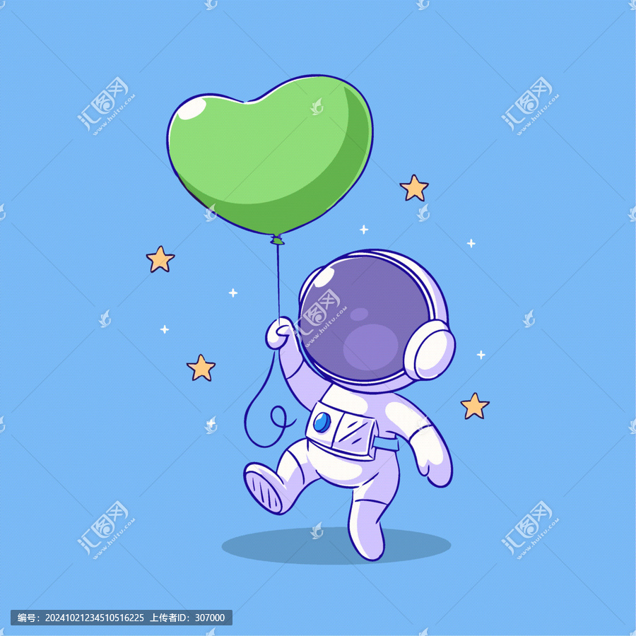 可愛宇航員綠色愛心氣球Q版兒童插畫