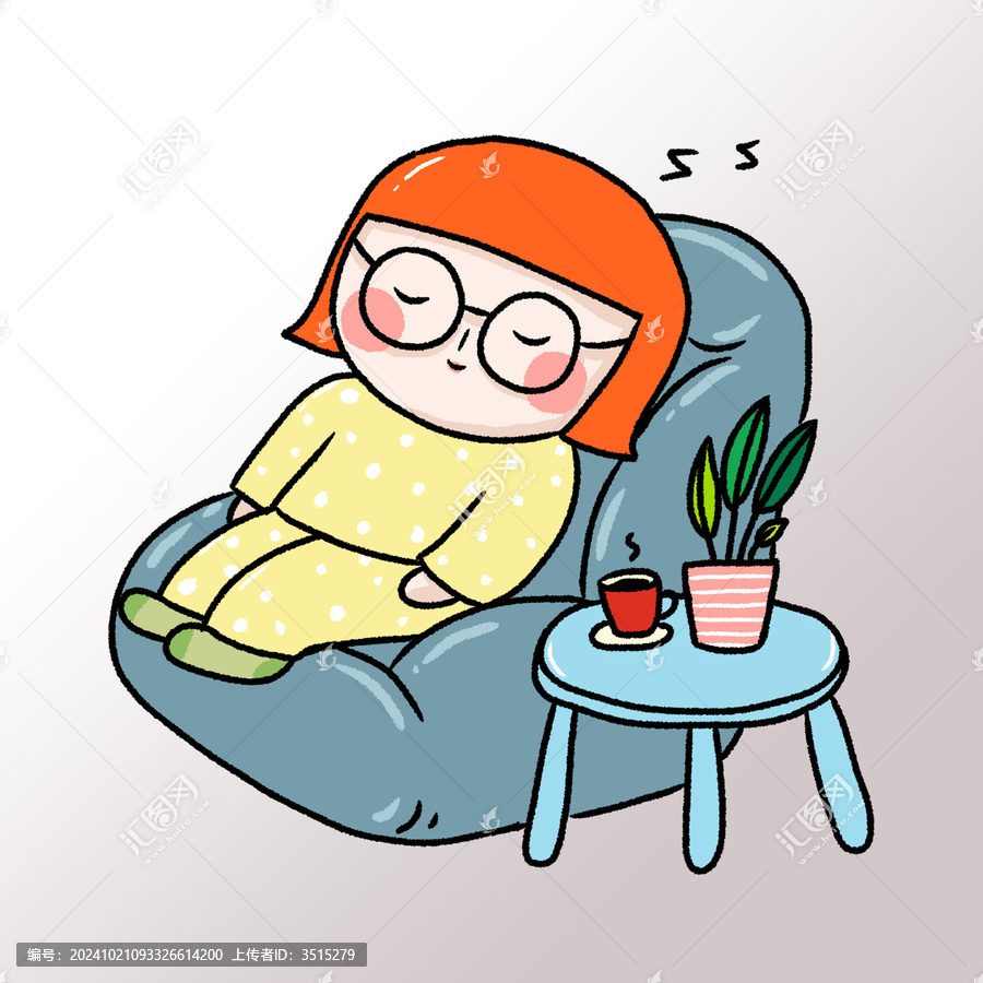 沙發(fā)上休息的女孩卡通插畫