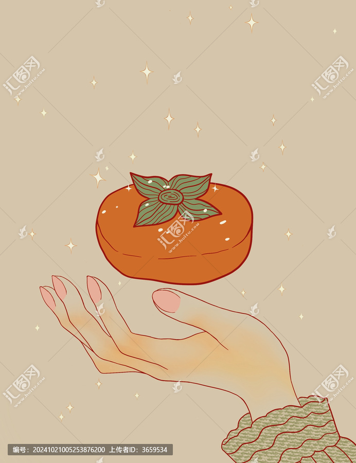 霜降柿子簡約插畫