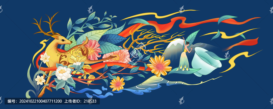 困鹿山壁畫普洱茶包裝插畫
