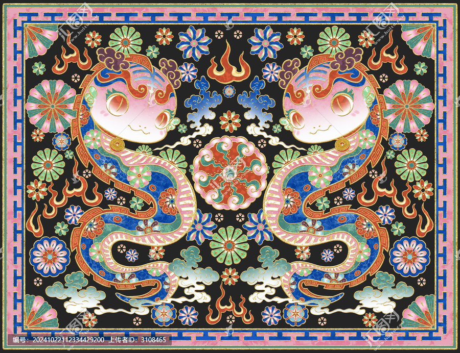 掐絲琺瑯風(fēng)格的蛇年吉祥物插畫(huà)